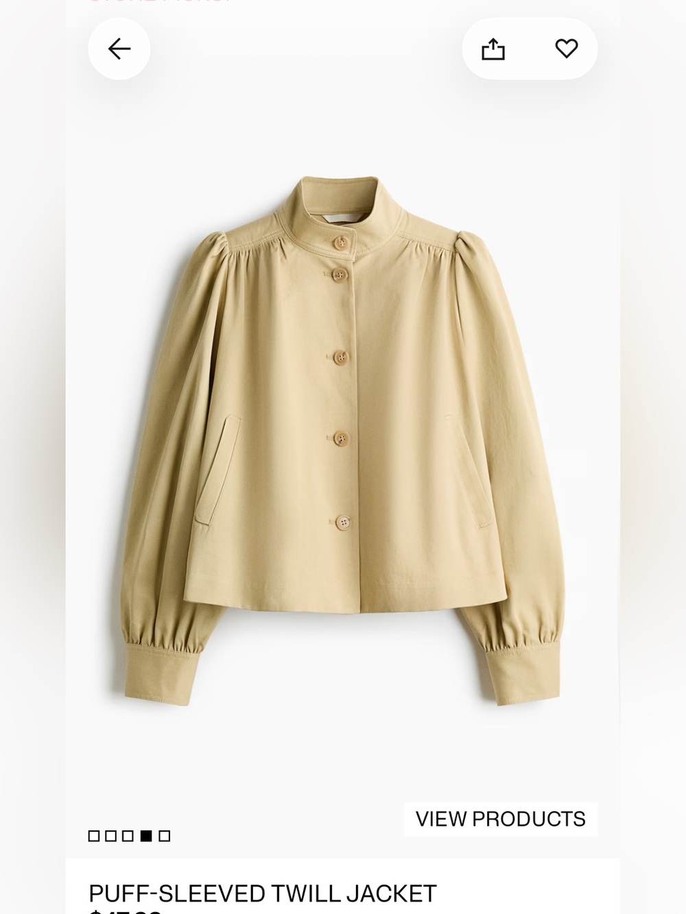 H&M current twill puff sleeve jacket large
